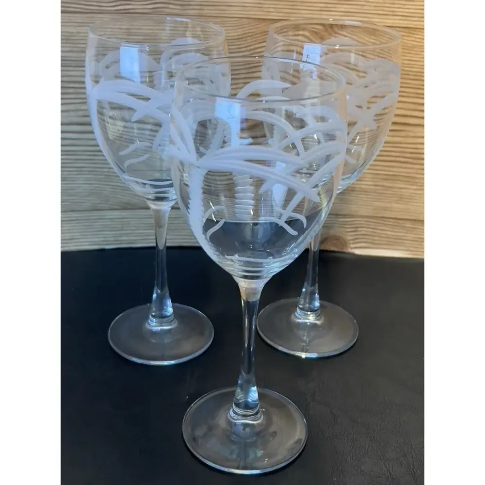 3 Rolf Retired Rolf Glass Palm Tree Etched Wine Glasses 8” - Picture 1 of 6